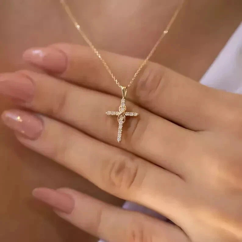 925 Silver Cross Engagement Women’s Pendant 2.00Ct Round Cut Lab Created Diamond