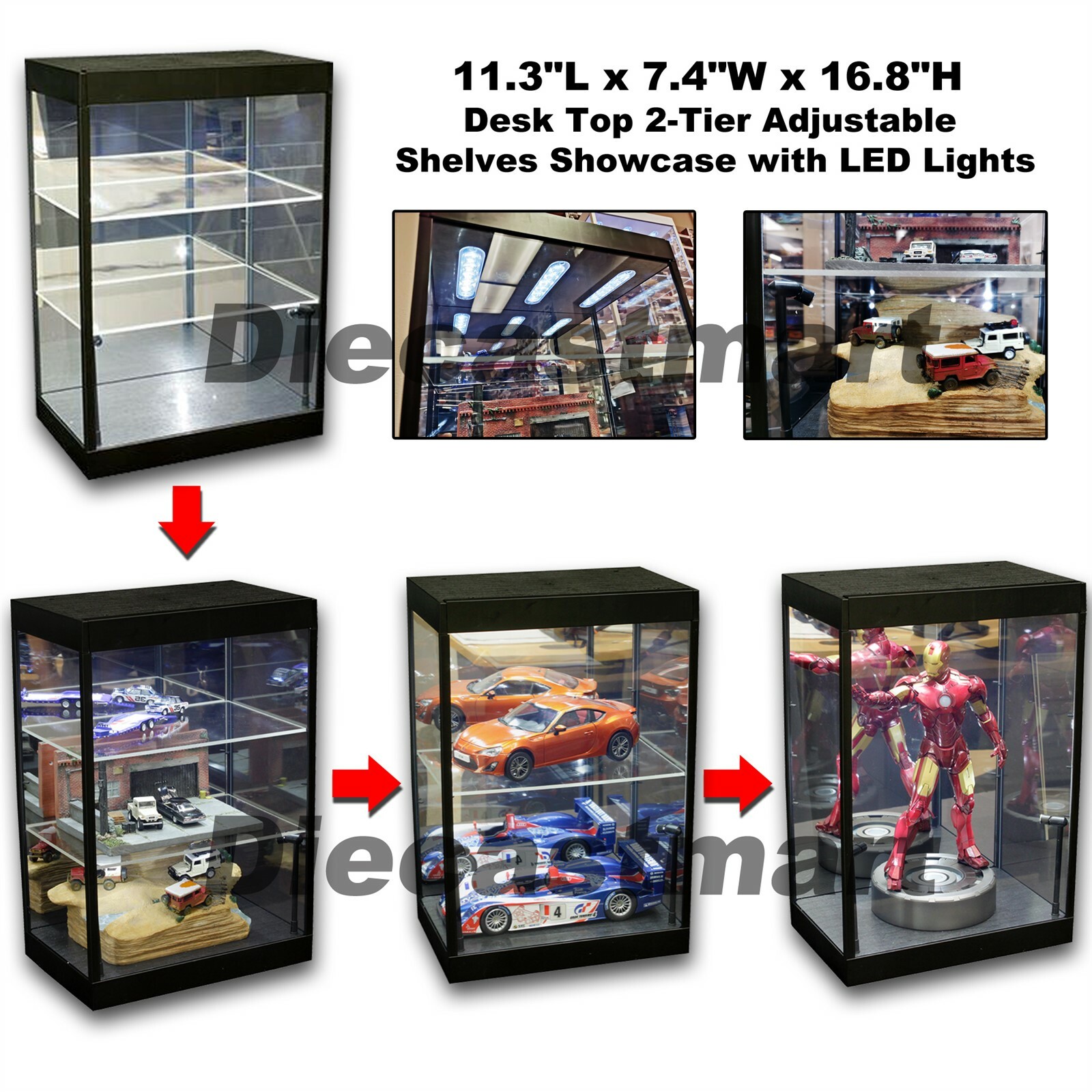 LED Desk Top Showcase for Hotwheels, Jada, Greenlights, Ironman, 1:24 1:18 1:64