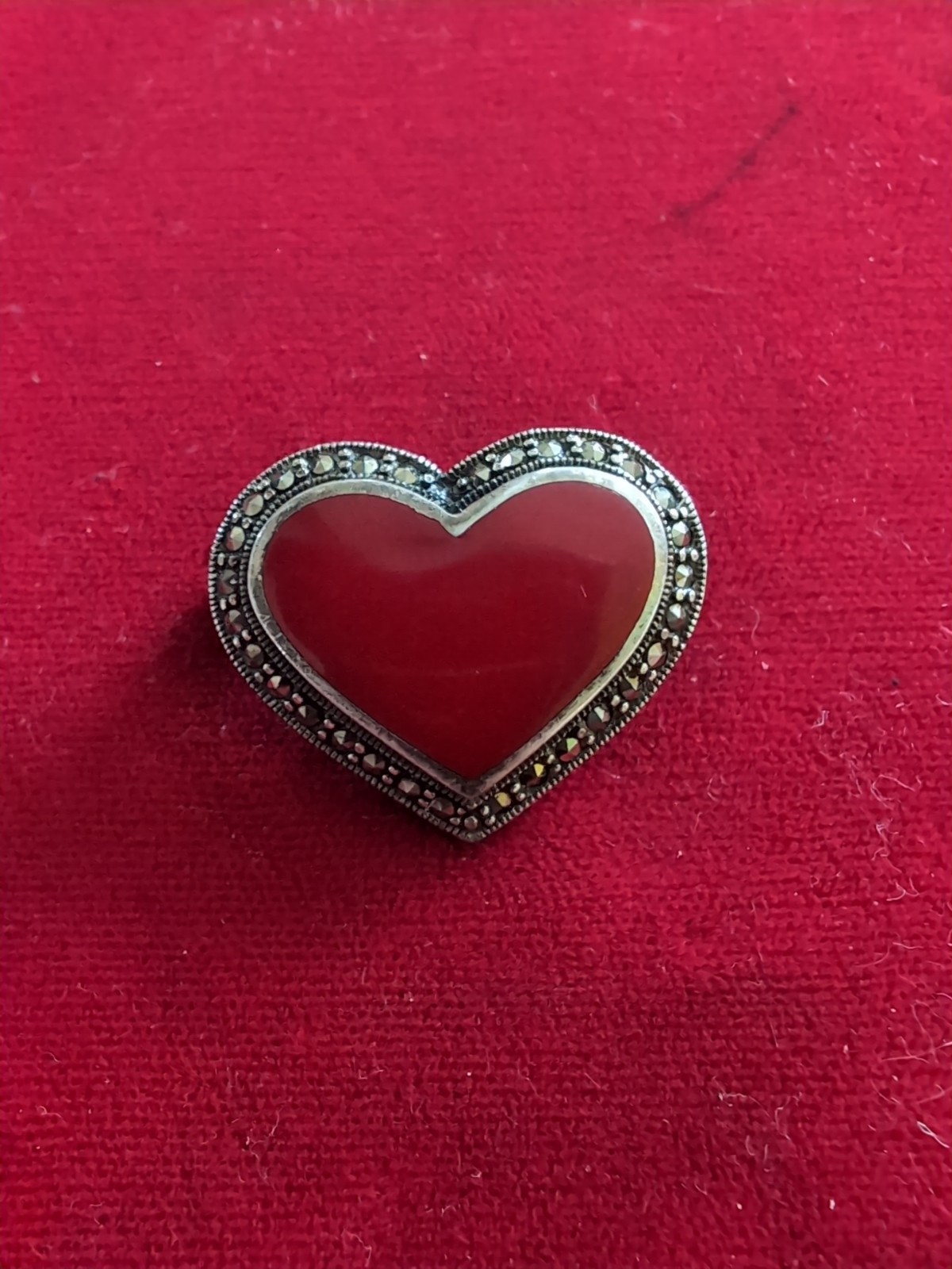 Sterling Silver Marcasite Red Heart Pin Brooch Pendant Vintage Jewelry