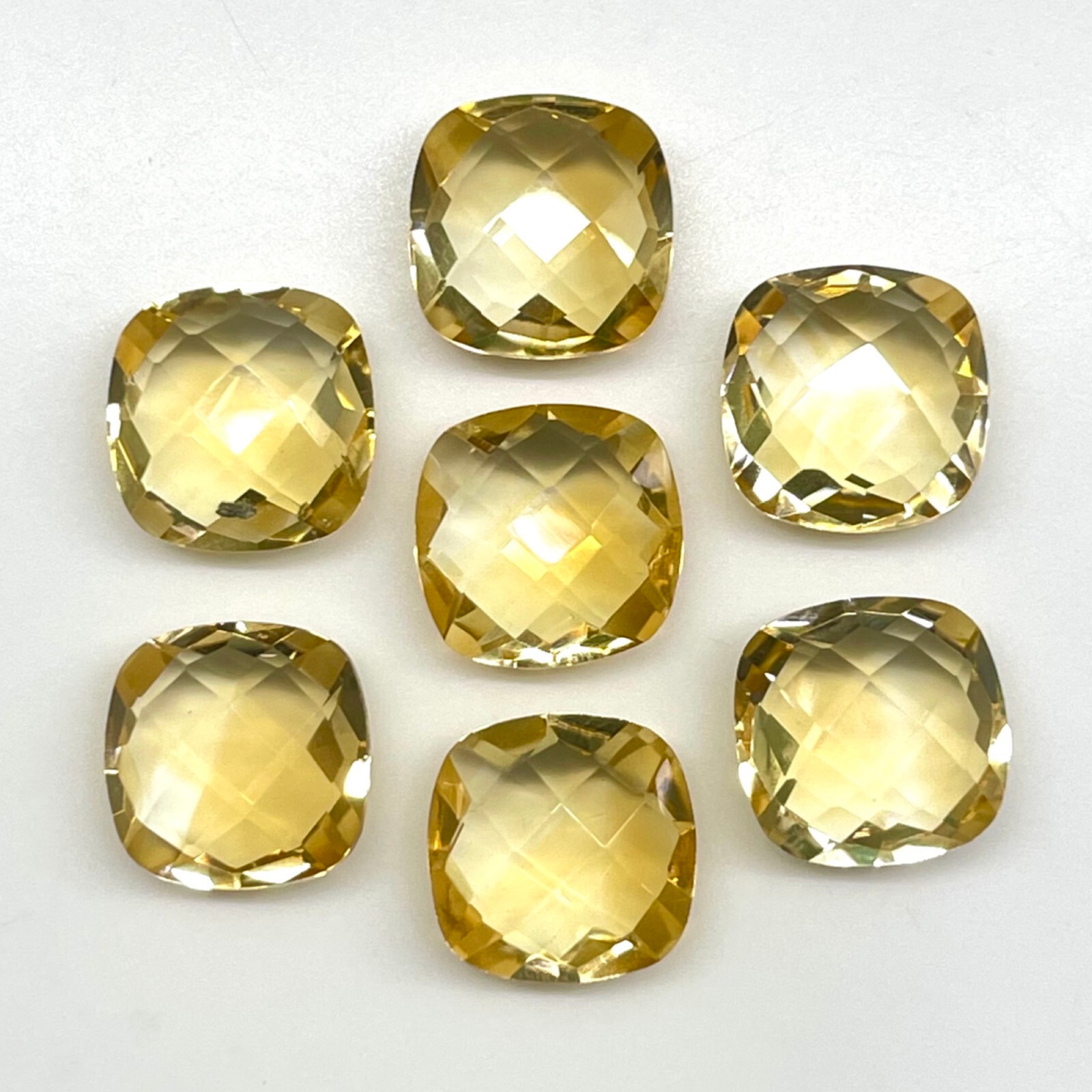 VVS 7 Pcs Natural Citrine 10mm Cushion Checker Cut Loose Gemstones Lot