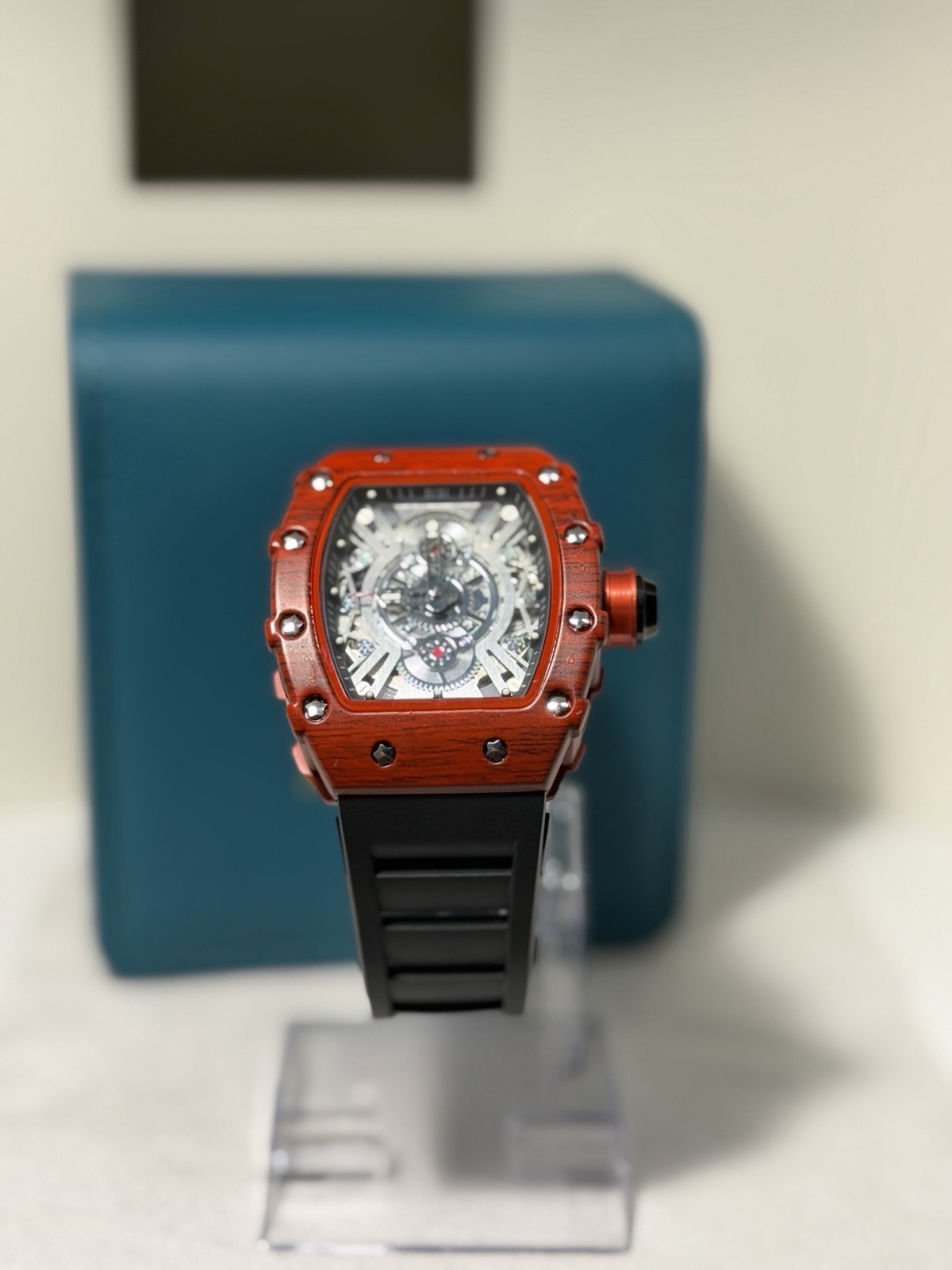 BIBI Luxury Watch Red Tonneau Case Skeleton Mechanical Style Men’s! SHARP! NEW!!