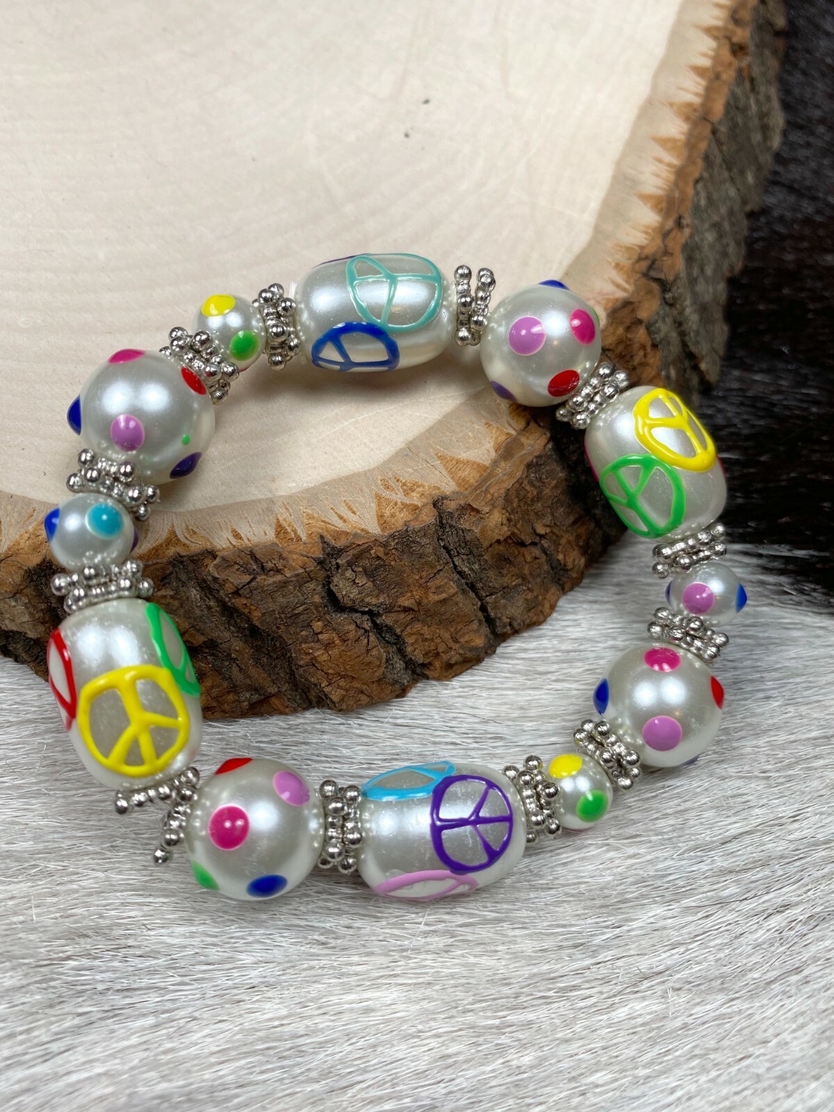 Peace Jewelry Wholesale Lot 6 Glass Beaded Stretch Bracelet Colorful Peace