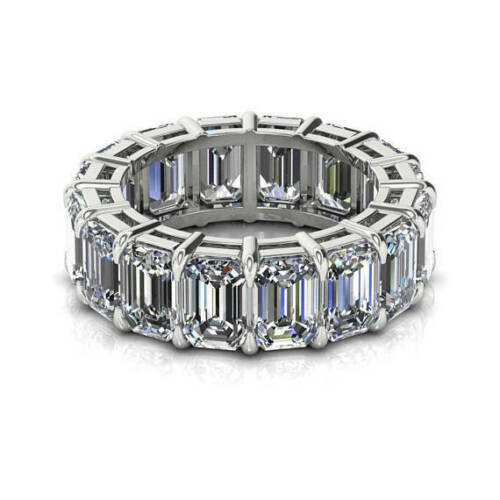 7.36 Ct Emerald Cut Lab-Created Diamond Eternity Band 14k White Gold Finish 8 9