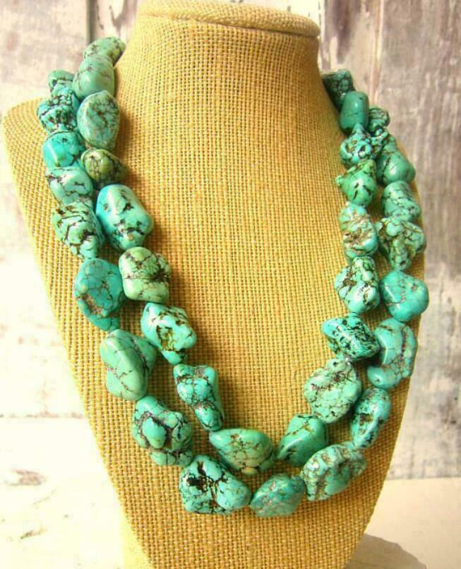 Huge 15x20mm Blue Turquoise Irregular Chunky Gemstone Beaded Necklace 20″
