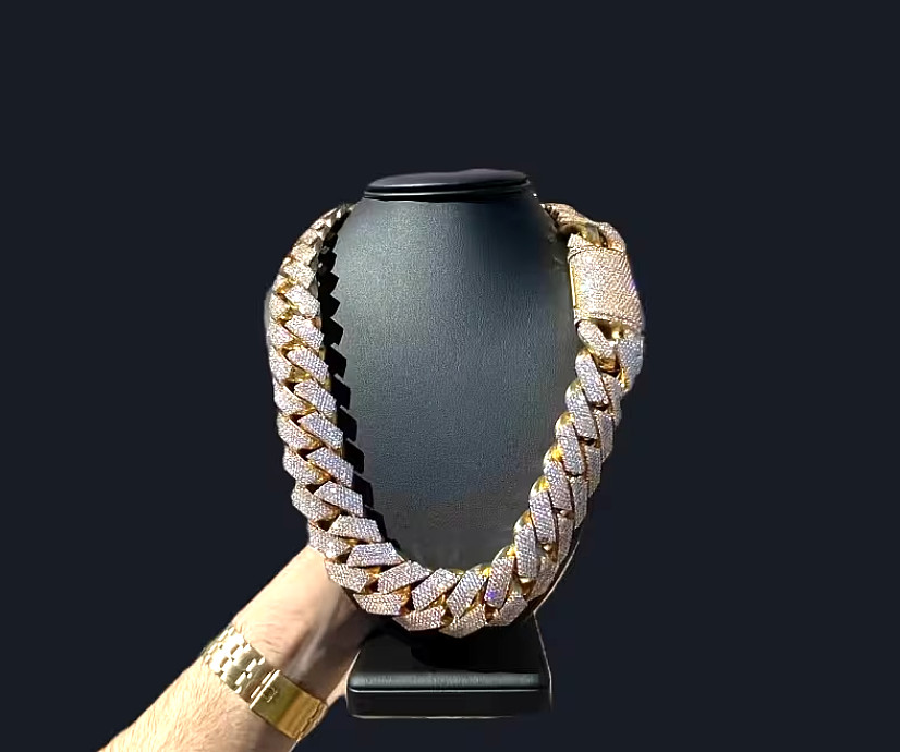 Men’S Hip-Hop Cuban Chain Necklace, Double-Row Central Faux, Miami Cuban Chain