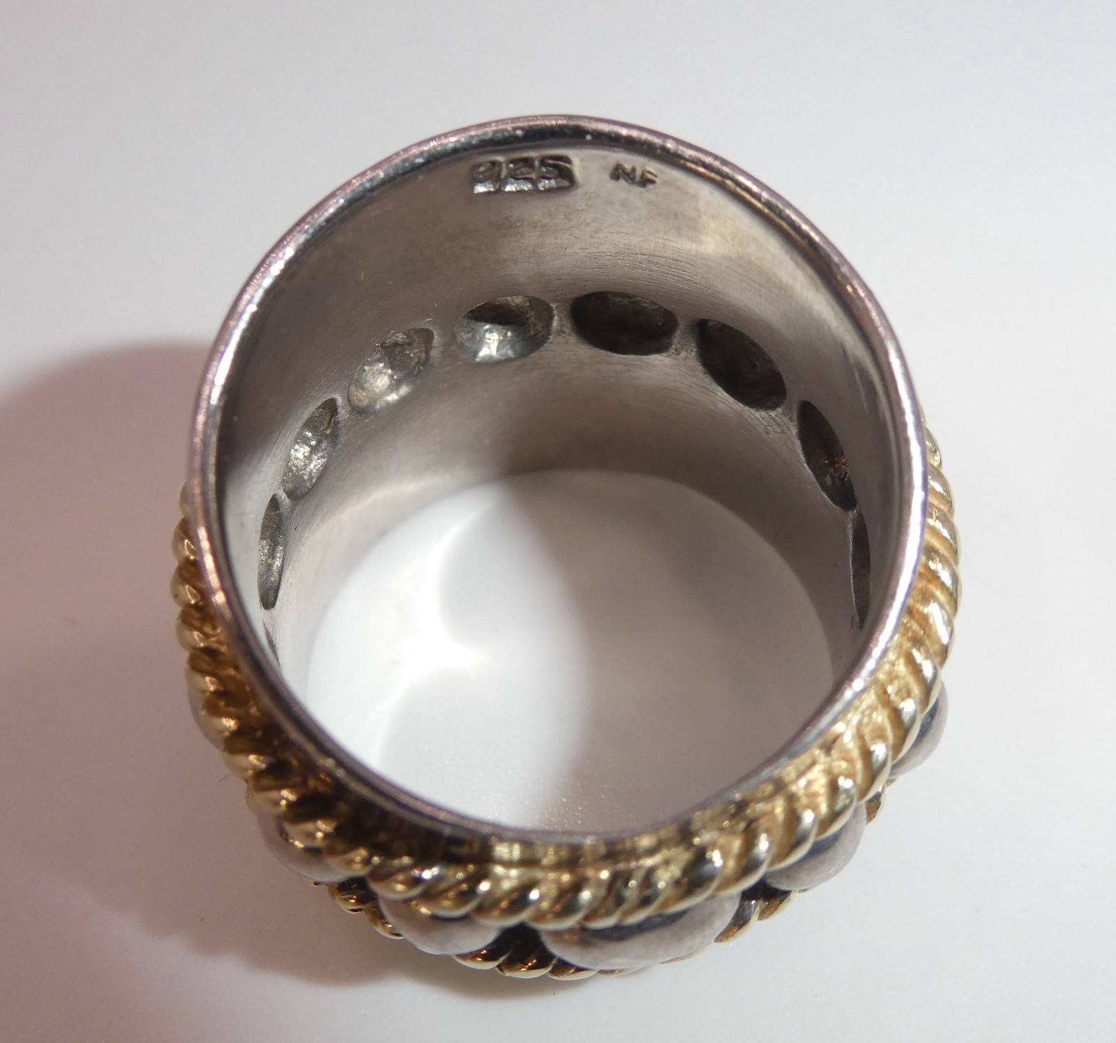 Chapel Zenray NF 925 Sterling Silver Wide Band Ring Rope Bead Gold Two Tone 7.5