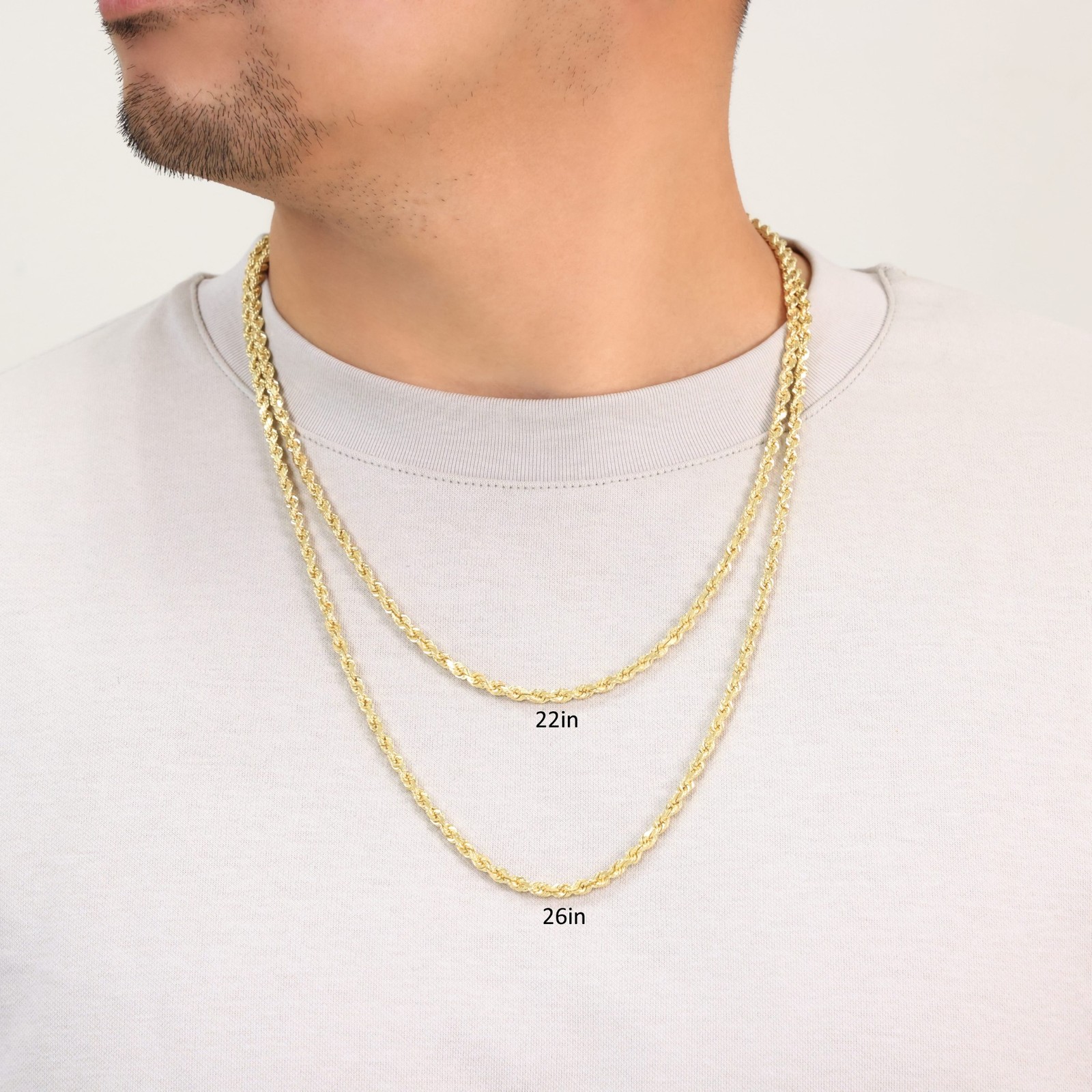 14K Yellow Gold 4mm Italian Diamond Cut Rope Chain Necklace Mens Women 16″- 30″