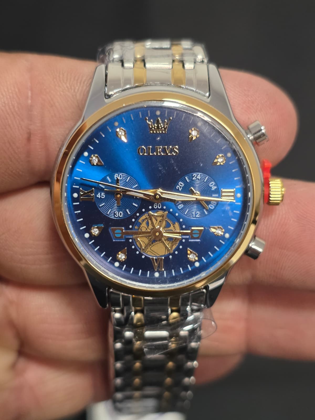 OLEVS Men’s Quartz Dress Watch Blue Dial Roman 42mm Two-Tone Box/Papers