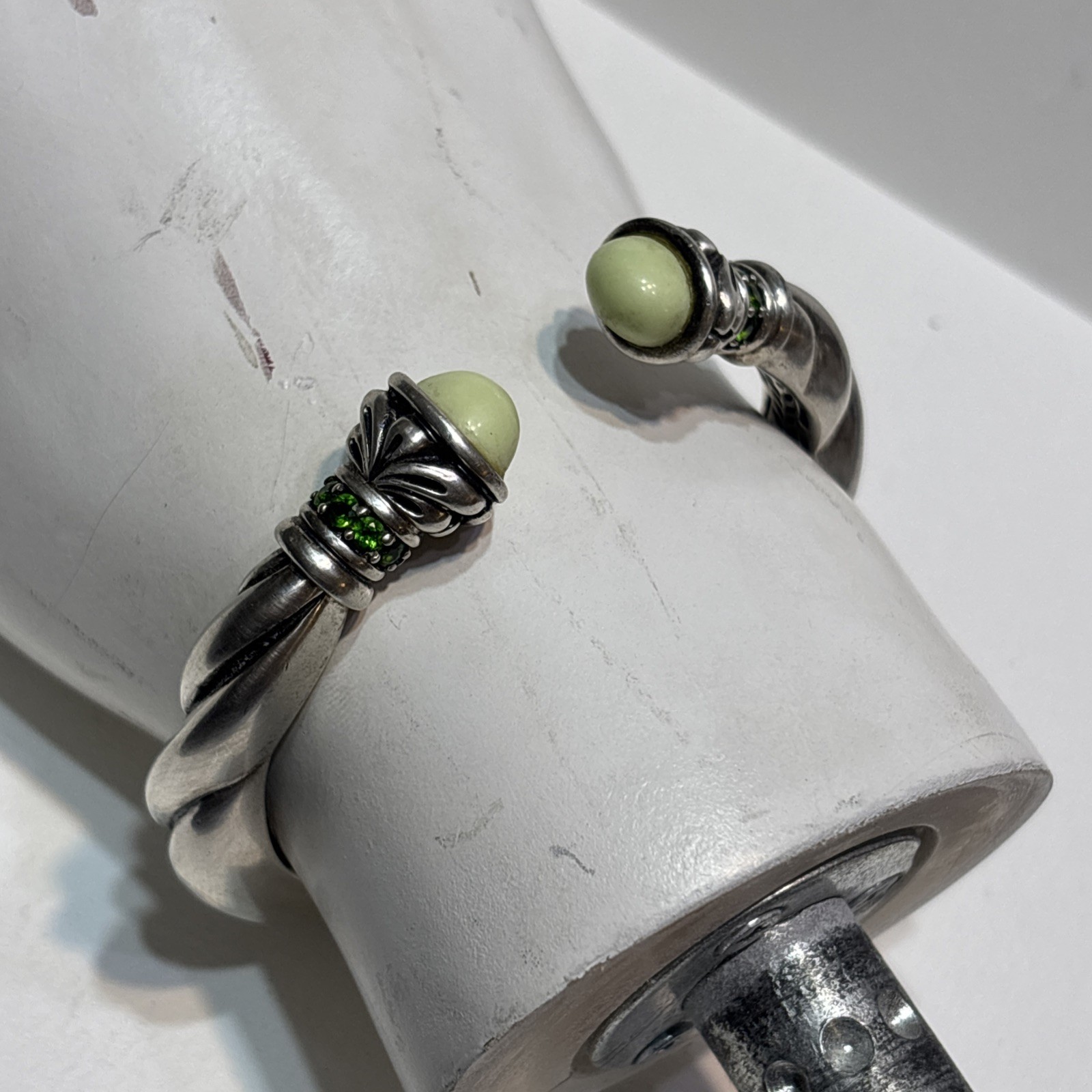Rare Ann King Bracelet Hinged Cuff Green Sterling Silver Stone