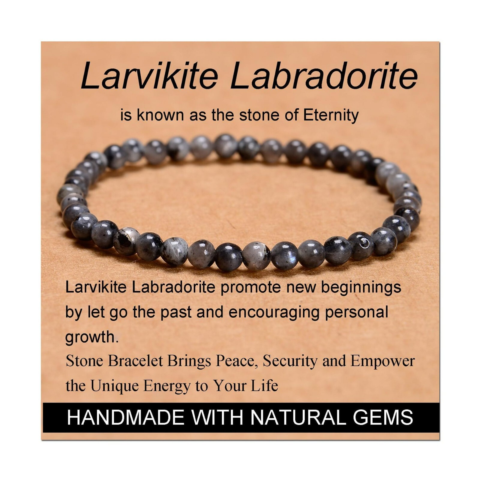Larvikite Black Labradorite 4mm Round Gemstone Beaded Healing Balance Bracelet