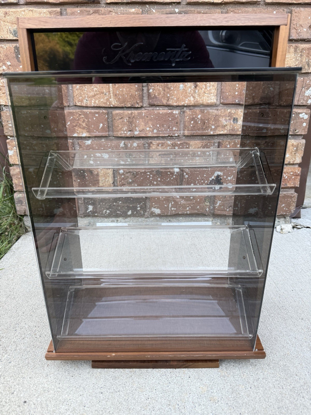 Vtg Krementz Countertop Jewelry Display Case Spinning Wood & Acrylic~GREAT