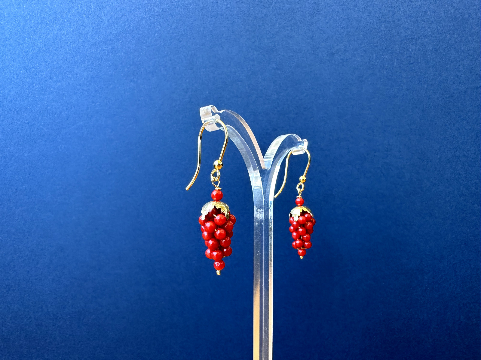 Real Natural Mediterranean Red Coral 925 Silver Cluster Earrings