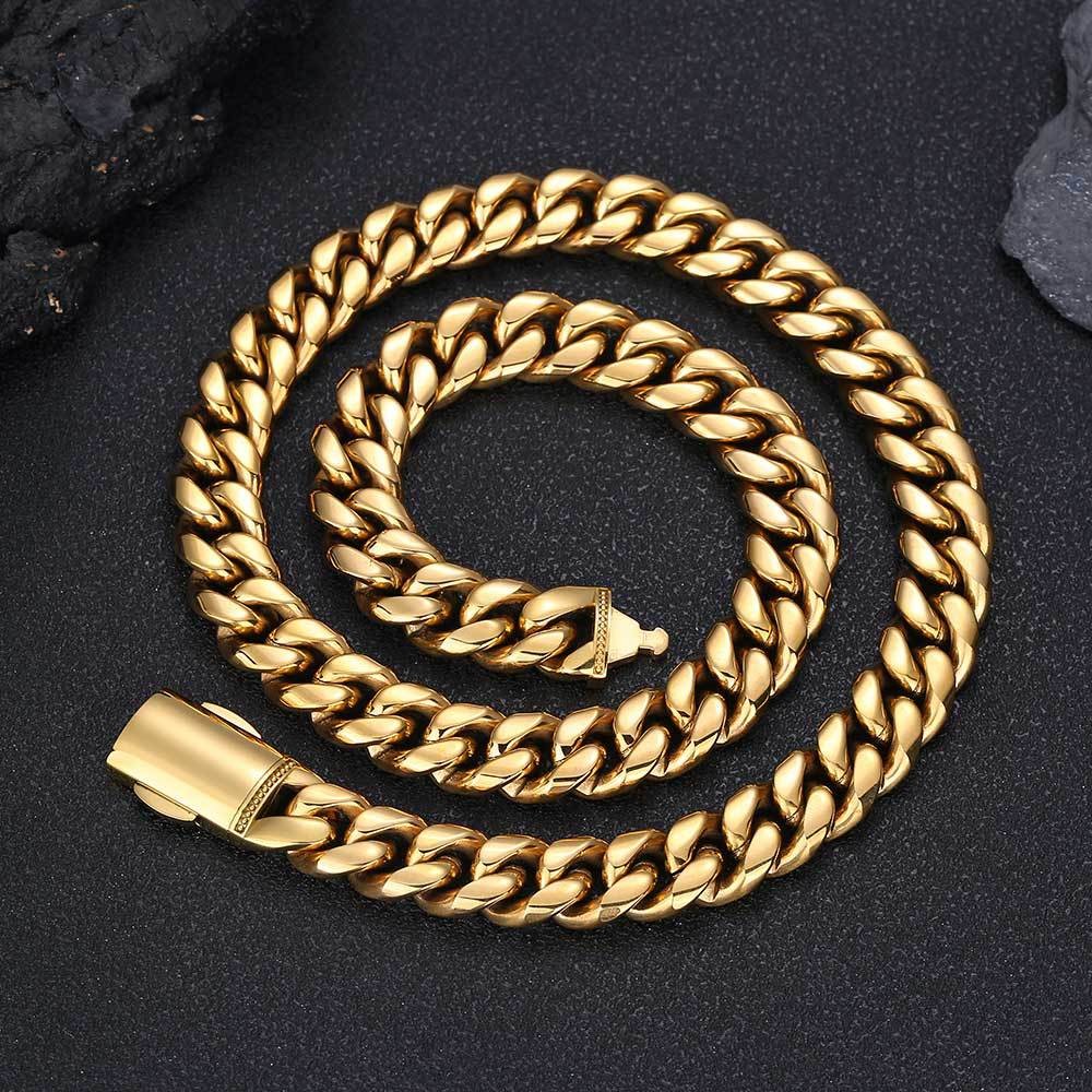 12mm Stainless Steel Miami Cuban Link Chain Necklace Bracelet Hip Hop Men