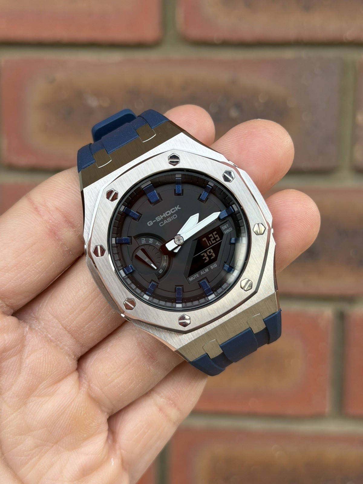 Casio G-Shock GA-2100 Custom Mod Premium SS Case With FKM Band, Navi Blue