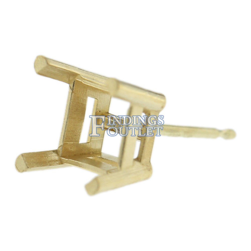 14k Yellow Gold Princess Stud Earring Mounting Setting Push Back Post 4 Prong