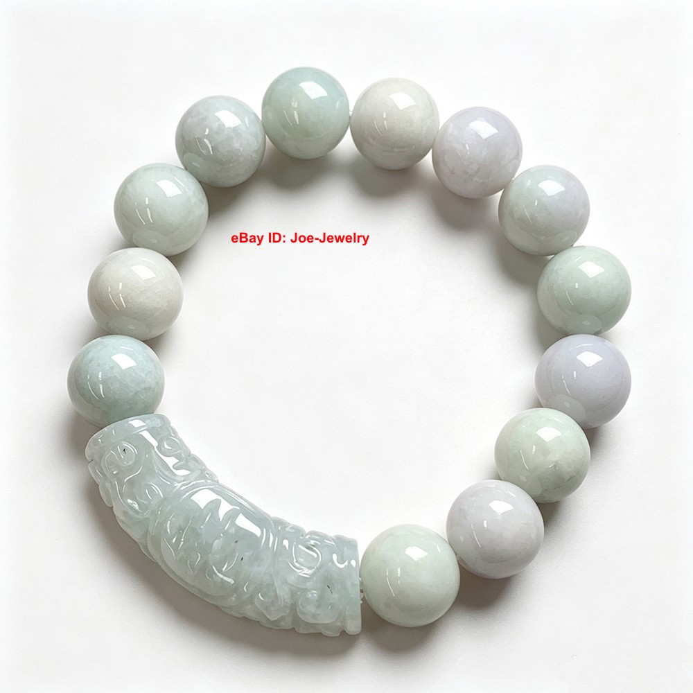 Natural Grade A Jade Jadeite Floral Tube Elastic Bracelet Jade Stretch Bangle