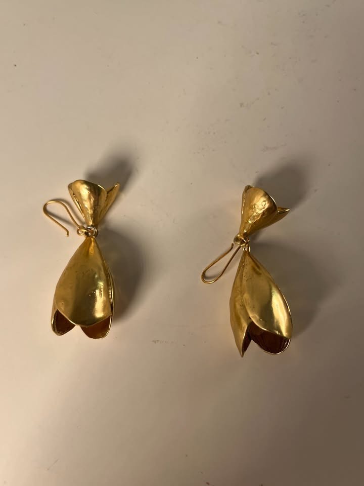 Zara Gold Bell Flower Statement Earrings
