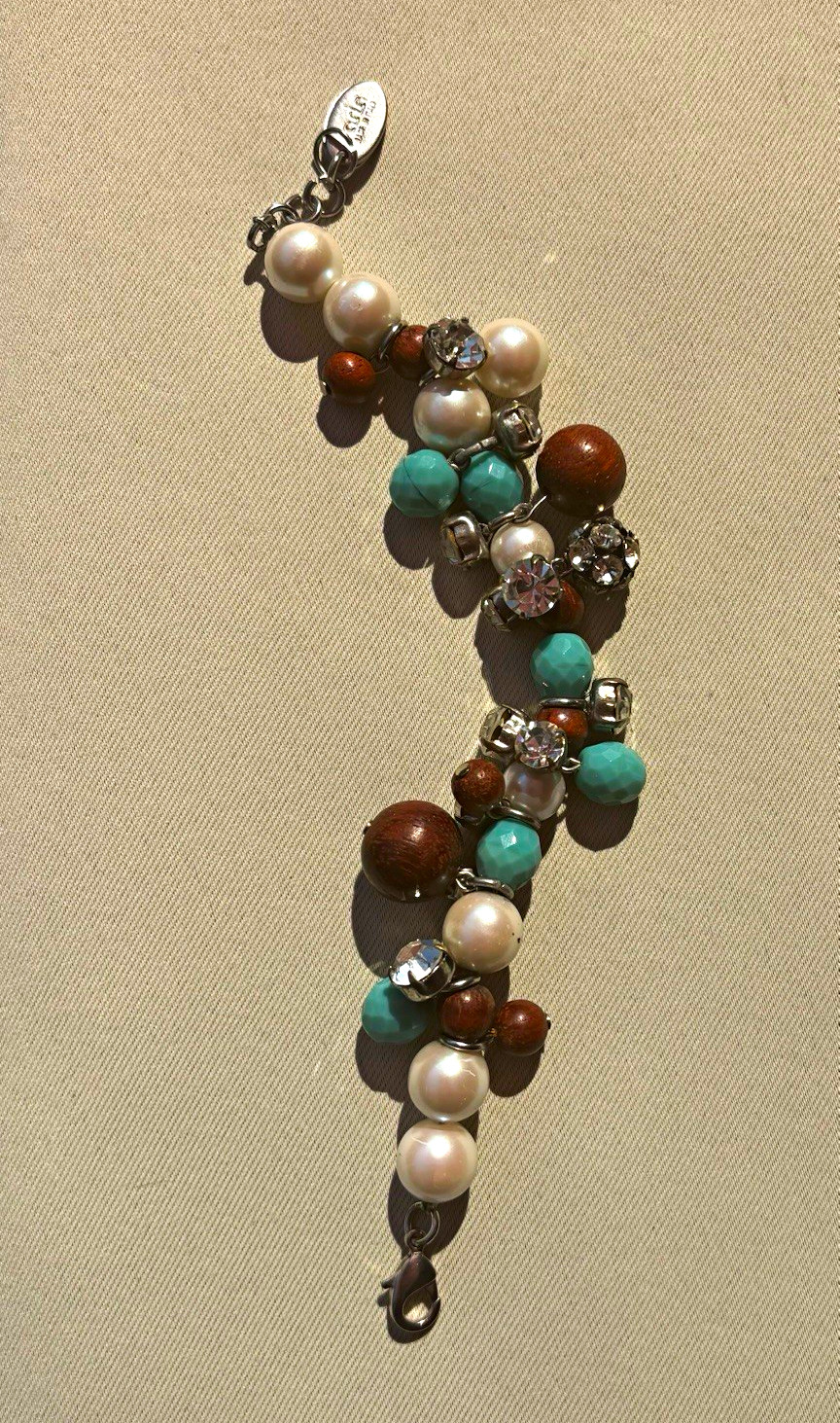 Vintage RADÀ Made in Italy Charm Bracelet Faux Pearl Crystal Wood Turquoise Bead