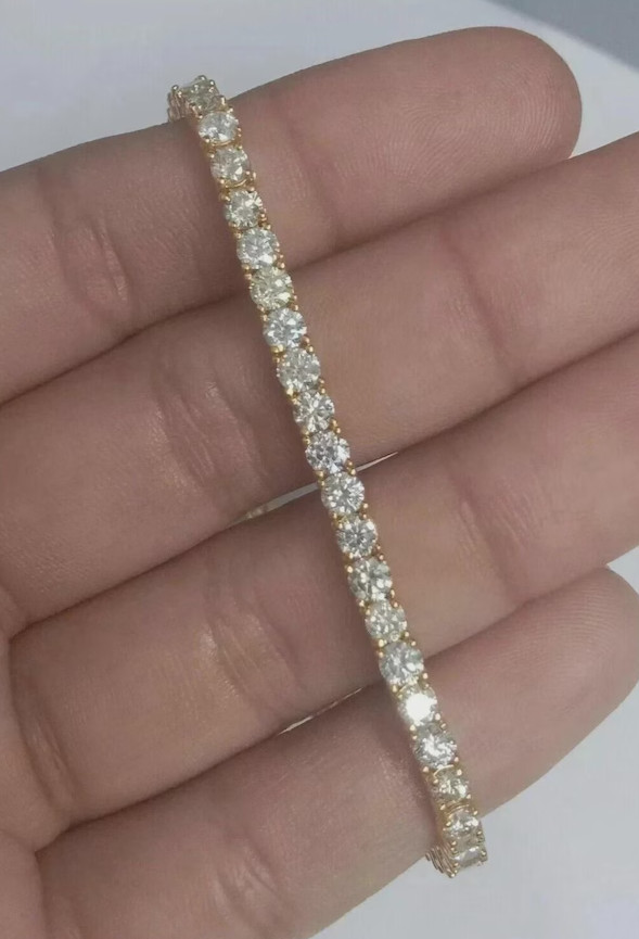 14k Yellow Gold Round Natural Diamond Unique Tennis Bracelet For Wedding Gift