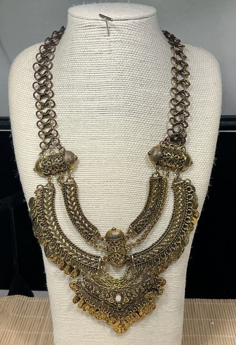 Ethnic Necklace Brass Embossed Faux Tiny Coin Kuchi Belly Dancer Choker Lot 104A