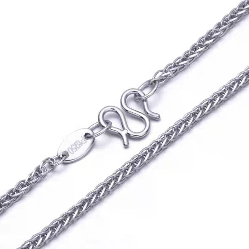 PT950 Pure Platinum 950 Chain 1.2mm-3.5mm Lucky Wheat Link Necklace 16-24inch