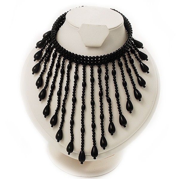 Glamorous Black Beaded Bib Choker Adult