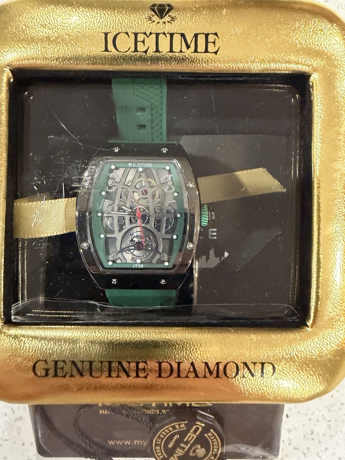 IceTime IT25 Women’s Quartz Skeleton Dial 33mm SS Case Green Silicone 30m