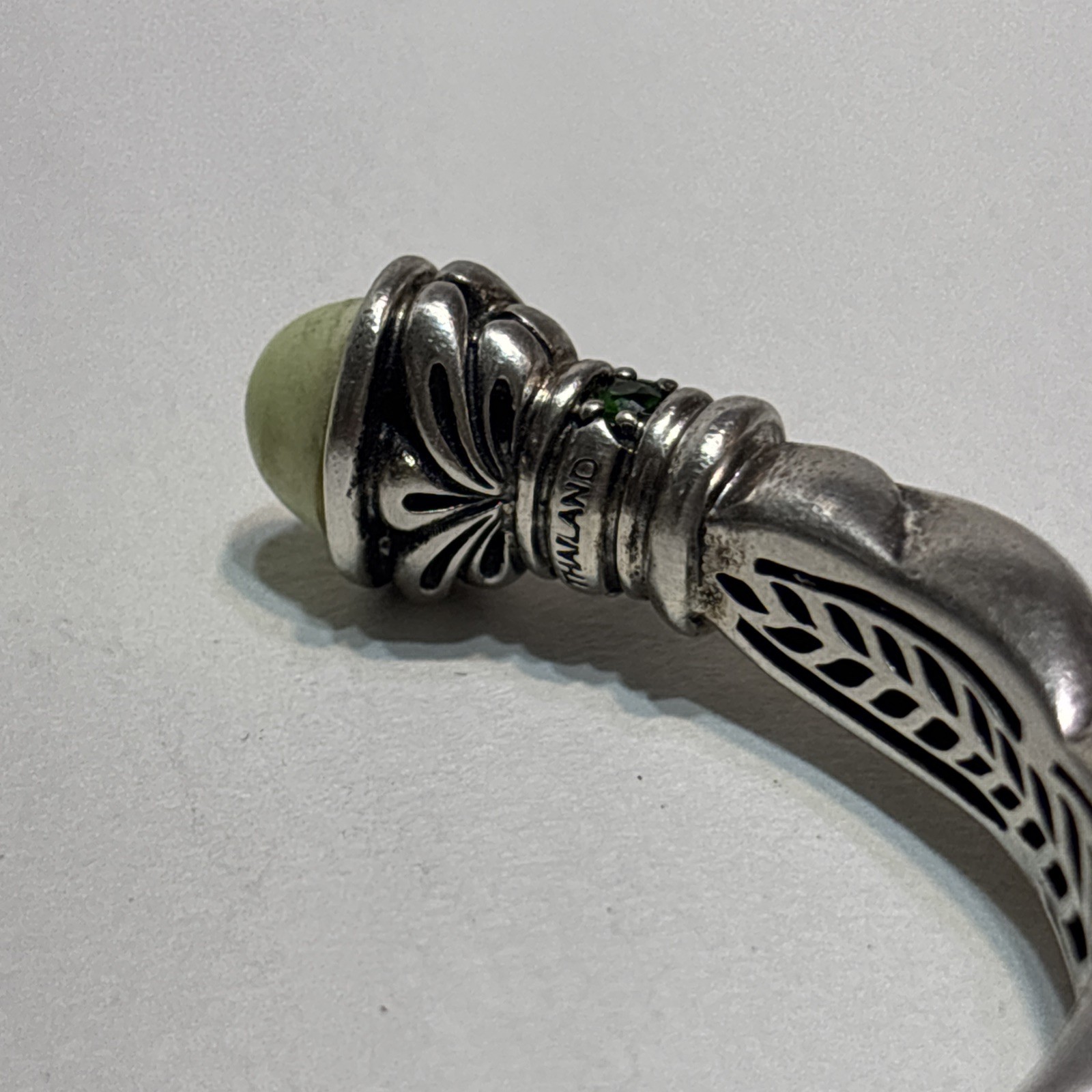 Rare Ann King Bracelet Hinged Cuff Green Sterling Silver Stone