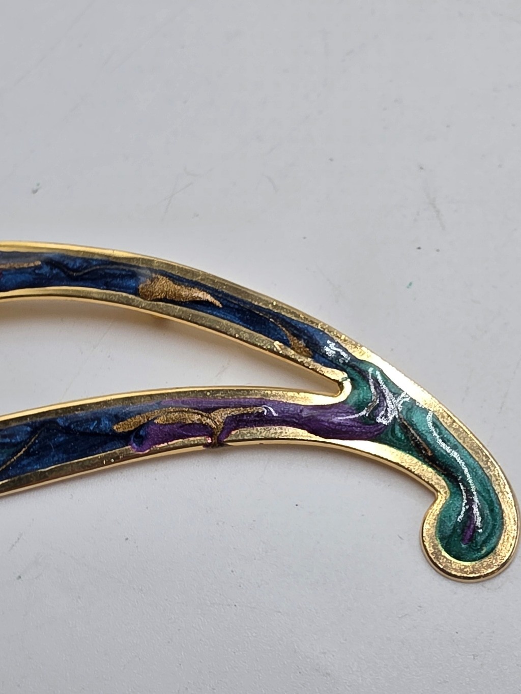 Vintage Abstract Enamel Brooch – Gold Tone Blue, Purple & Teal Art Nouveau Style