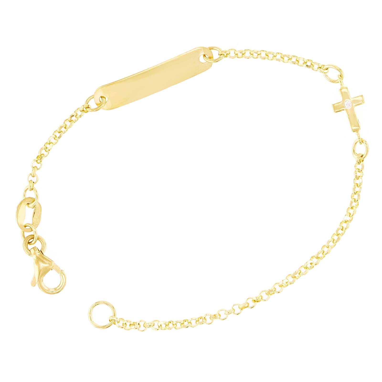 Italian 14k Yellow Gold Engravable Rosary Cross Baby Kids ID Bracelet 5.5″ 2gram