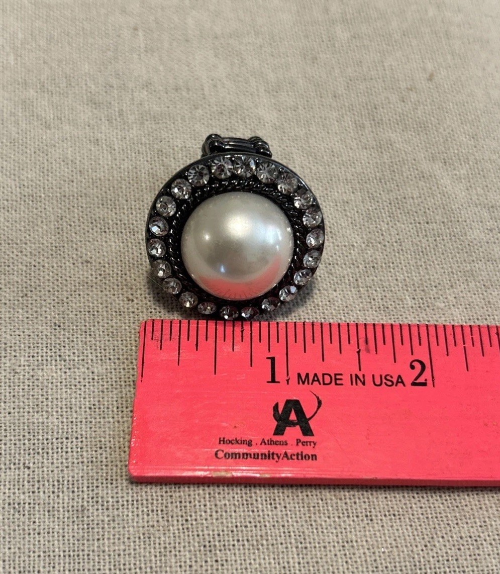 Vintage Cocktail Ring Faux Pearl & Rhinestone Stretch To Fit