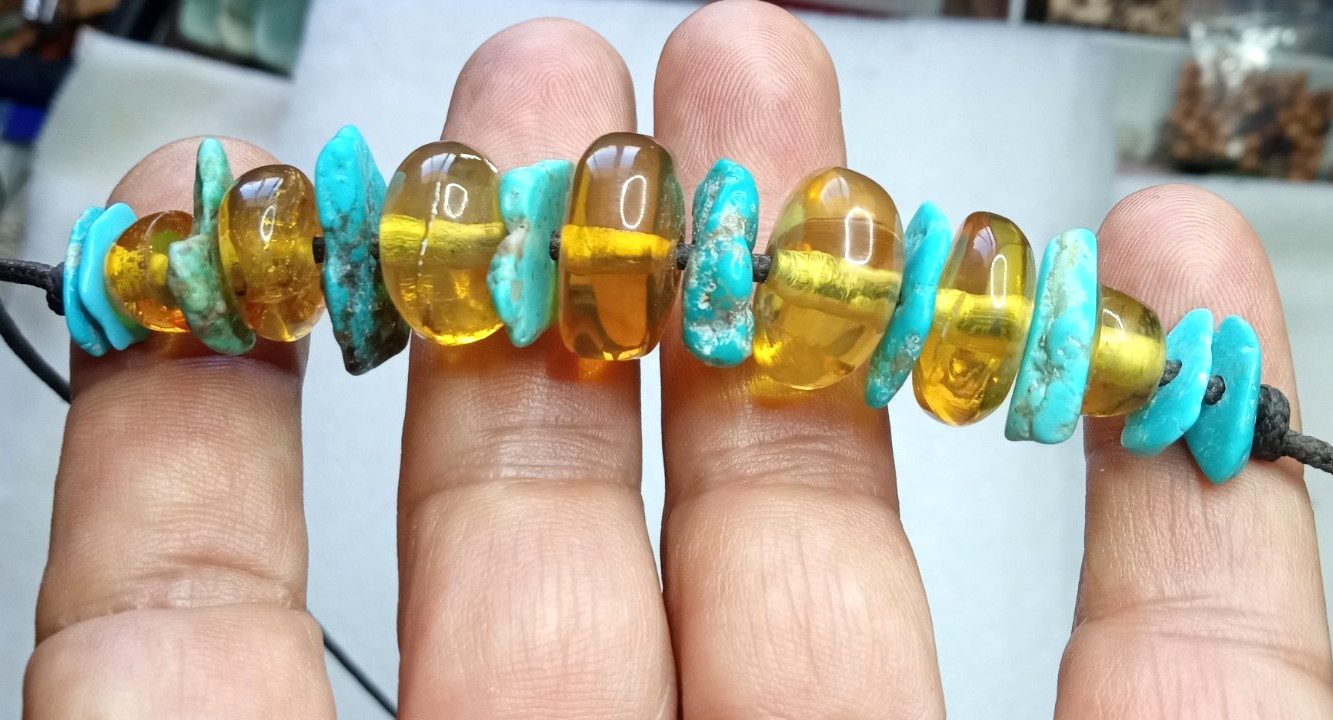 Amber Natural 25 million years old from Mexico, genuine Turquoise necklace.