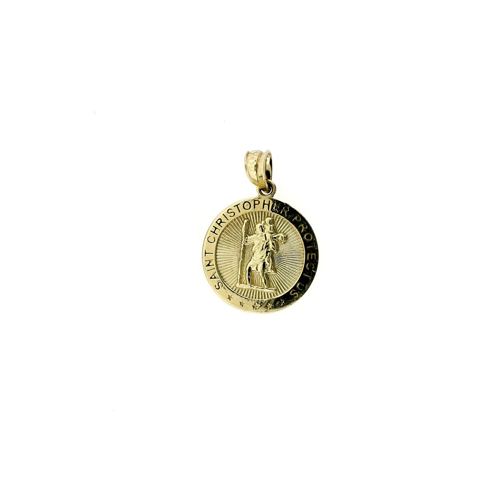 Real 10K Yellow Gold Saint Christopher Pendant, 10KT Gold Charm, Men Women