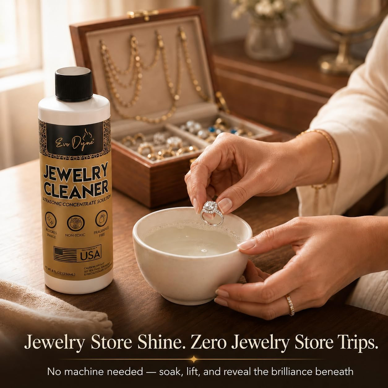 Ultrasonic Jewelry Cleaner Solution (8oz) Concentrated Jewelry Cleaner for Diamo
