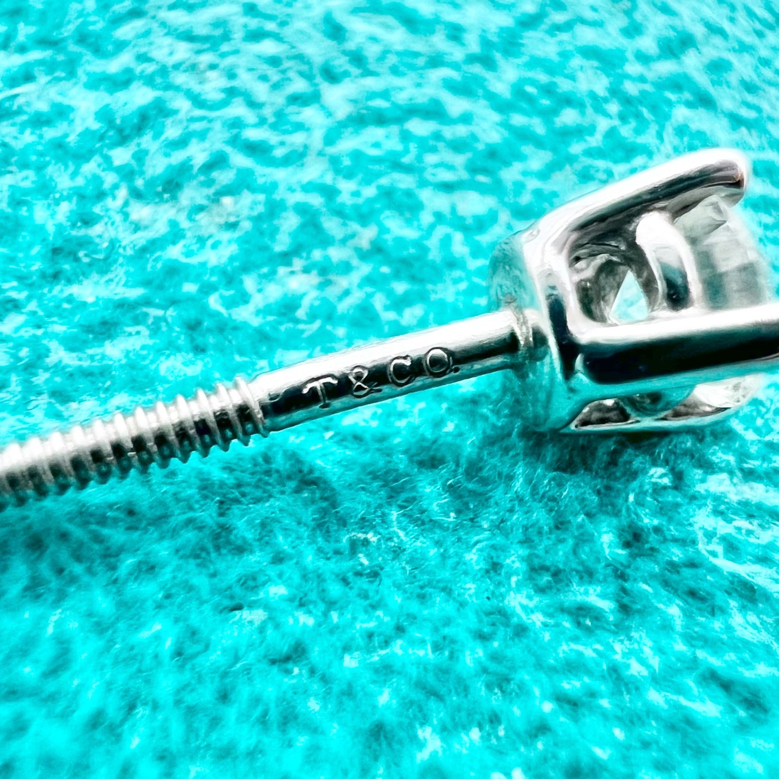 Authentic Tiffany & Co. PT950 Diamond solitare Stud Screw Earrings Near Mint