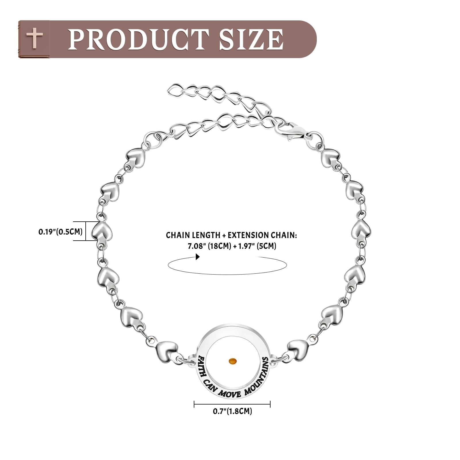 Women’s Christian Mustard Seed Pendant Stainless Steel Bracelet Gift For Baptism