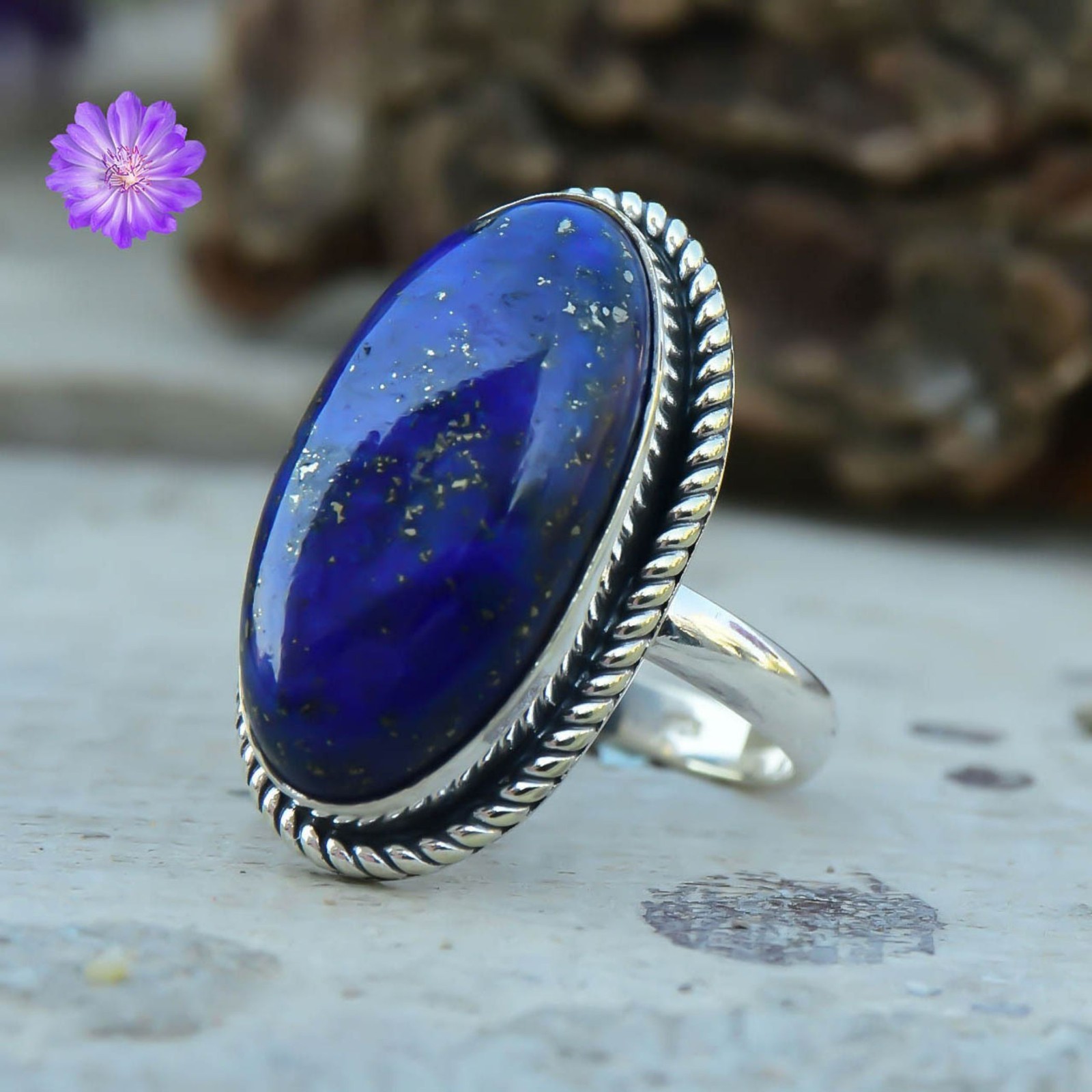 925 Sterling Silver Lapis Lazuli Gemstone Beautiful Handmade Woman Gift Ring