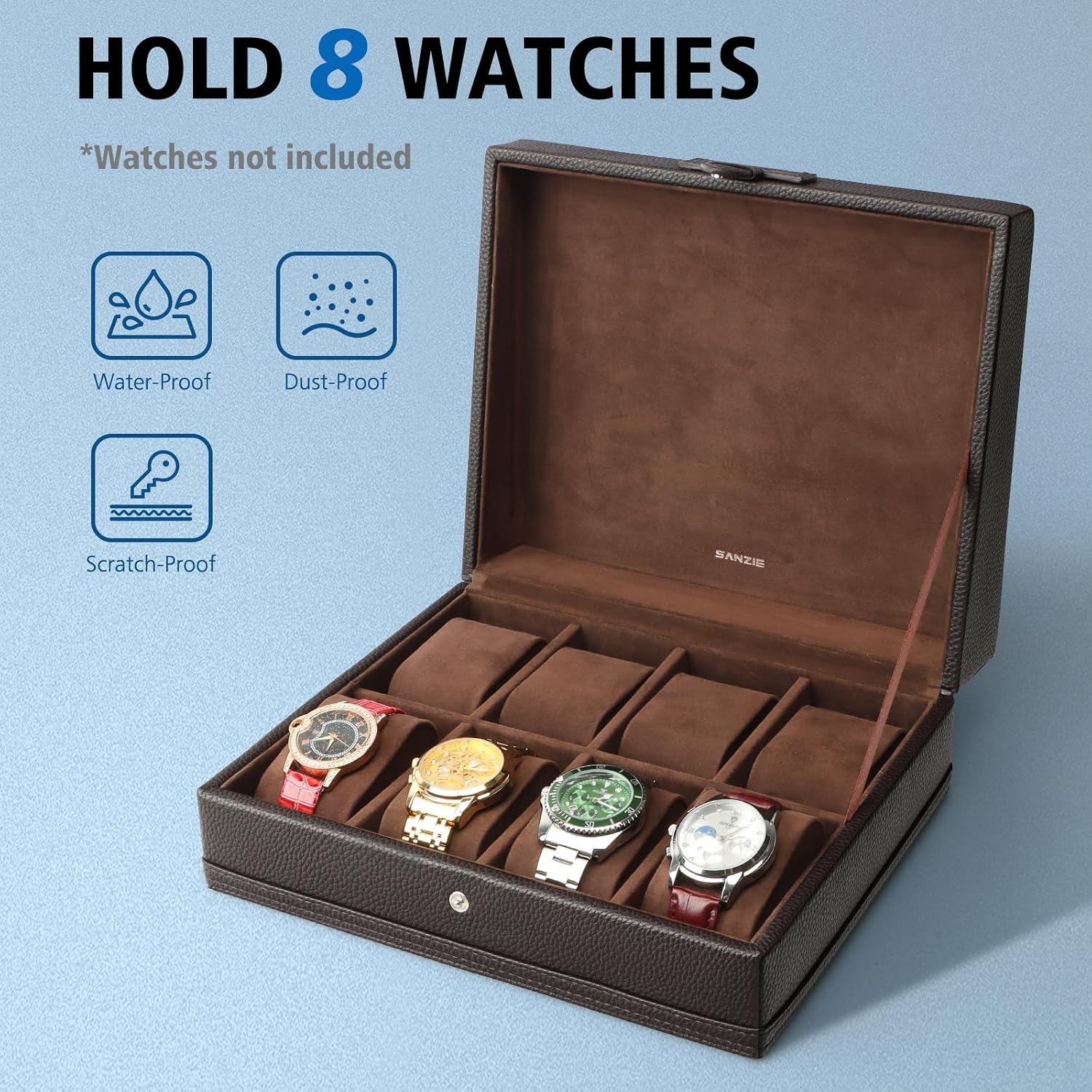 Quality 8-Slot Watch Box with Removable Pillows – Ideal Men’s Accessory