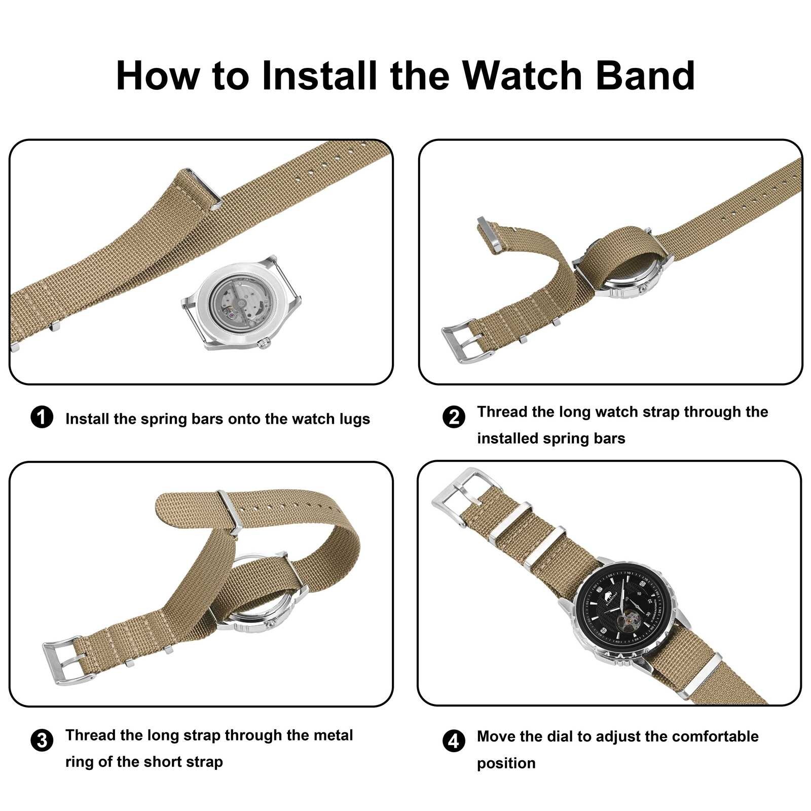 BISONSTRAP Nylon Watch Band One Pieces Watch Strap 18mm 20mm 22mm Breatheble