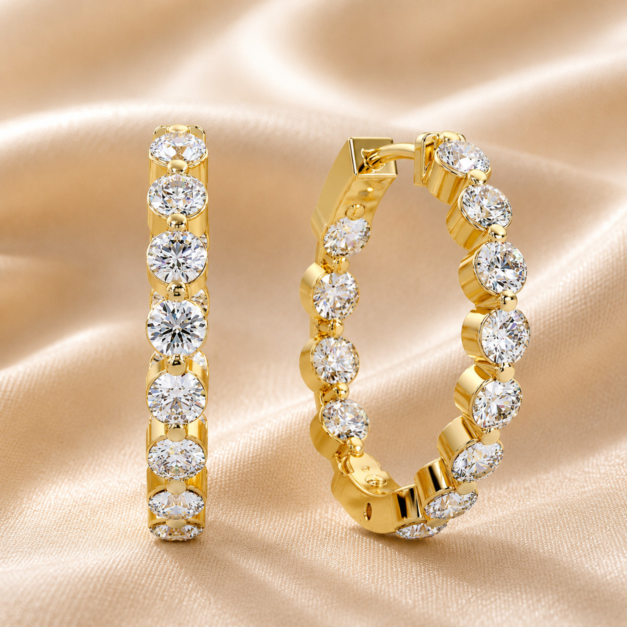 Round Lab Grown Diamond Inside Out Hoop Earrings 1.55 CTW DEF VVS VS 925 Silver