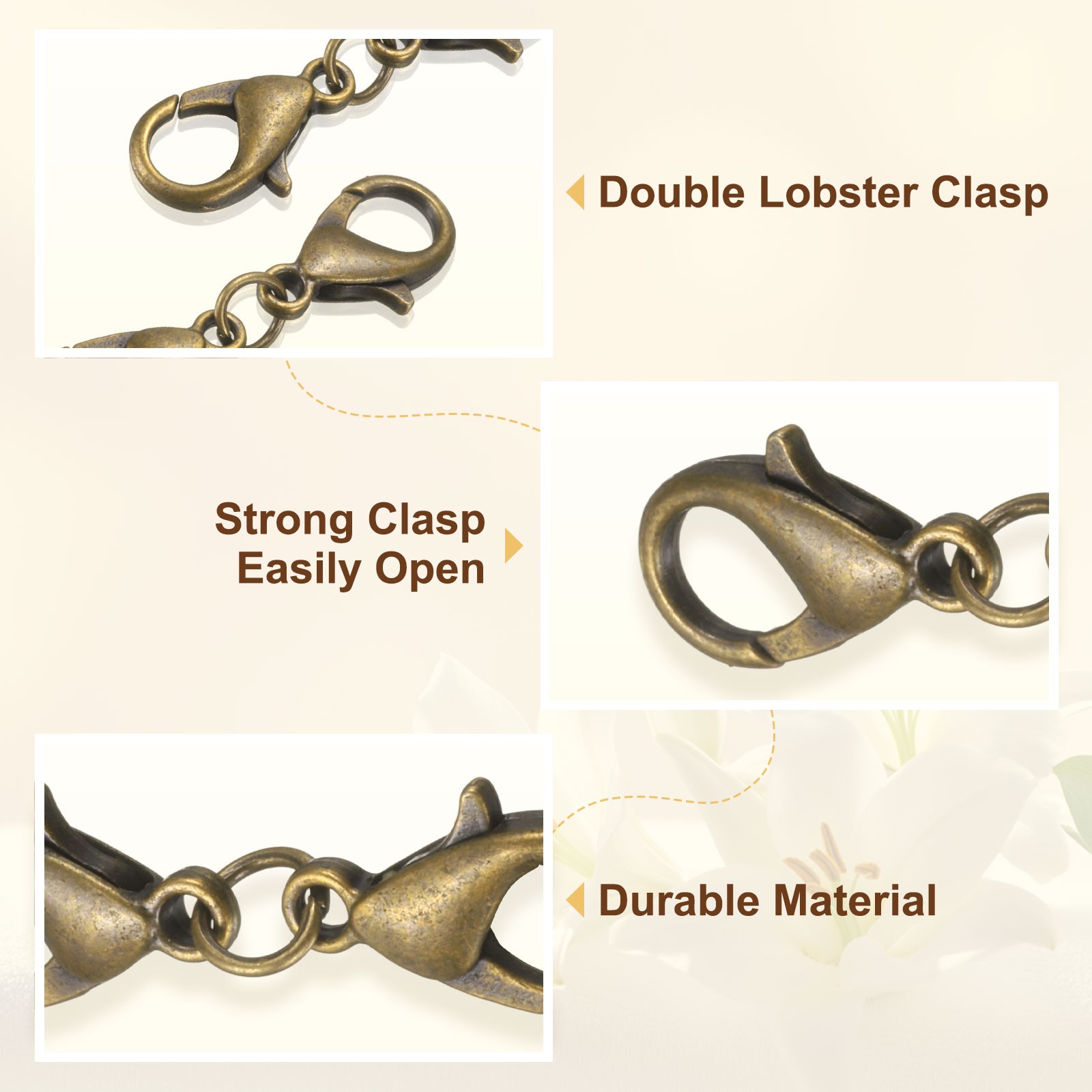 8Pcs Double Lobster Claw Clasps Bracelet Extender 30mm Bronze