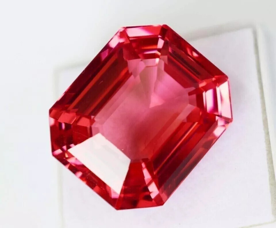 EMERALD CUT CERTIFIED LOOSE GEMSTONE NATURAL PADPARADSCHA SAPPHIRE 50 CT+ BEST