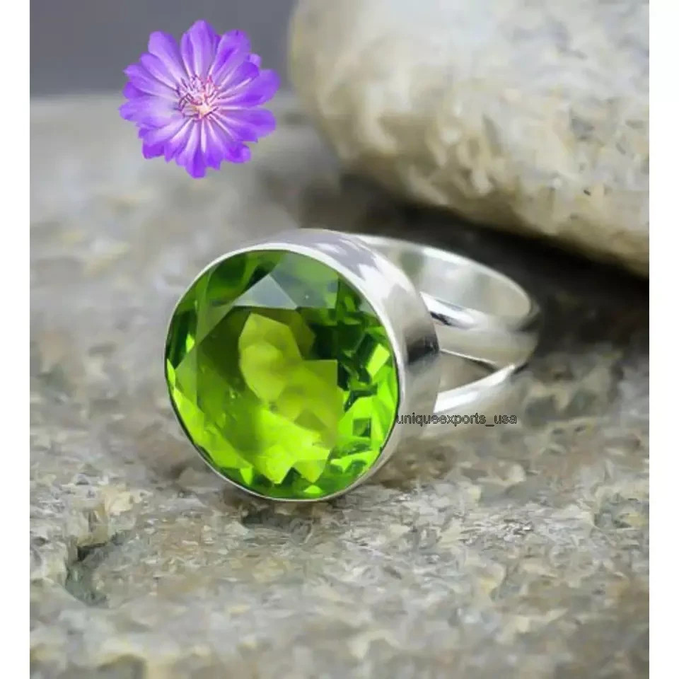 Green Peridot Gemstone 925 Sterling Silver Handmade Jewelry Ring Gift For