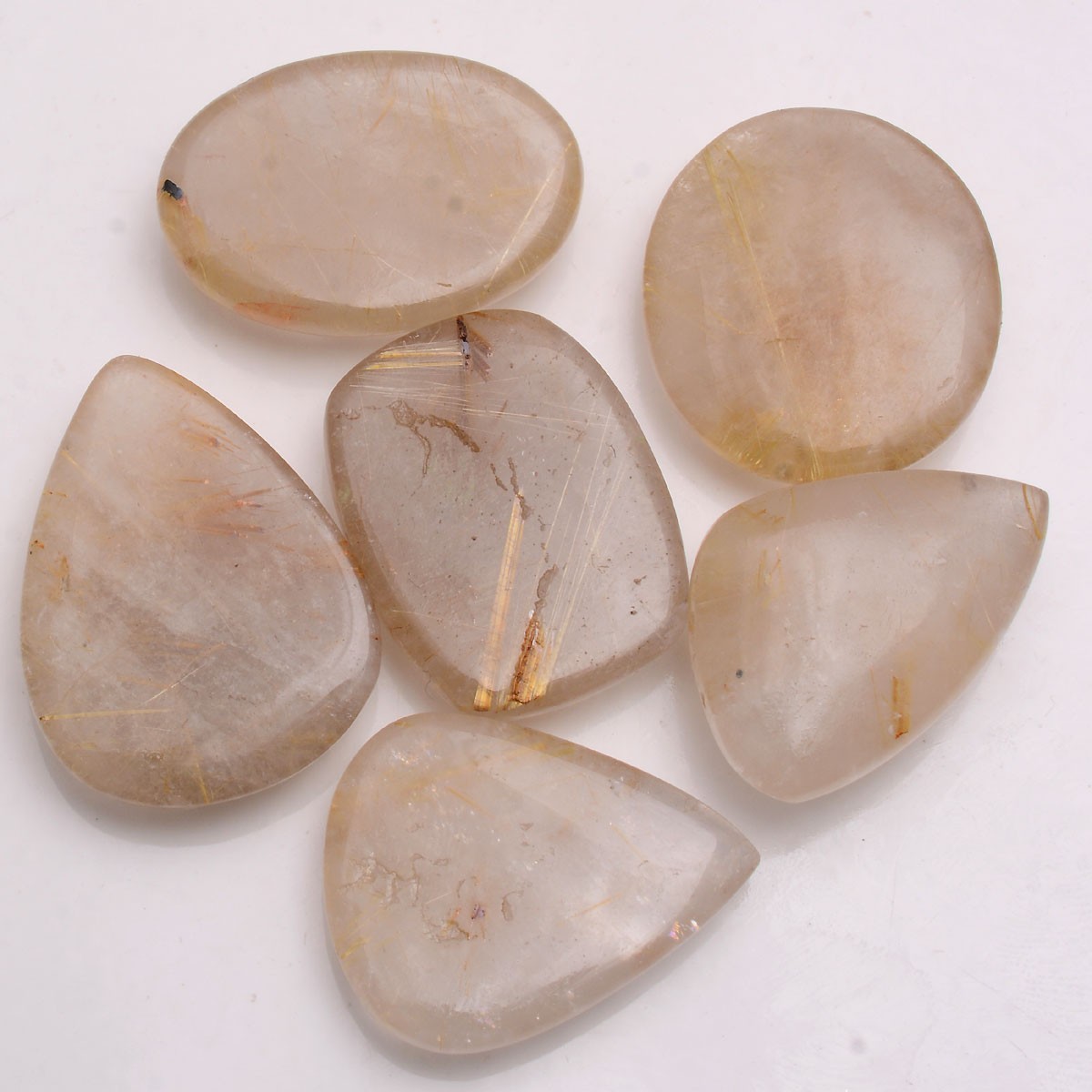 Set Of 6 Pcs Natural Golden Brown Rutile Quartz 25mm-29mm Untreated Gemstones