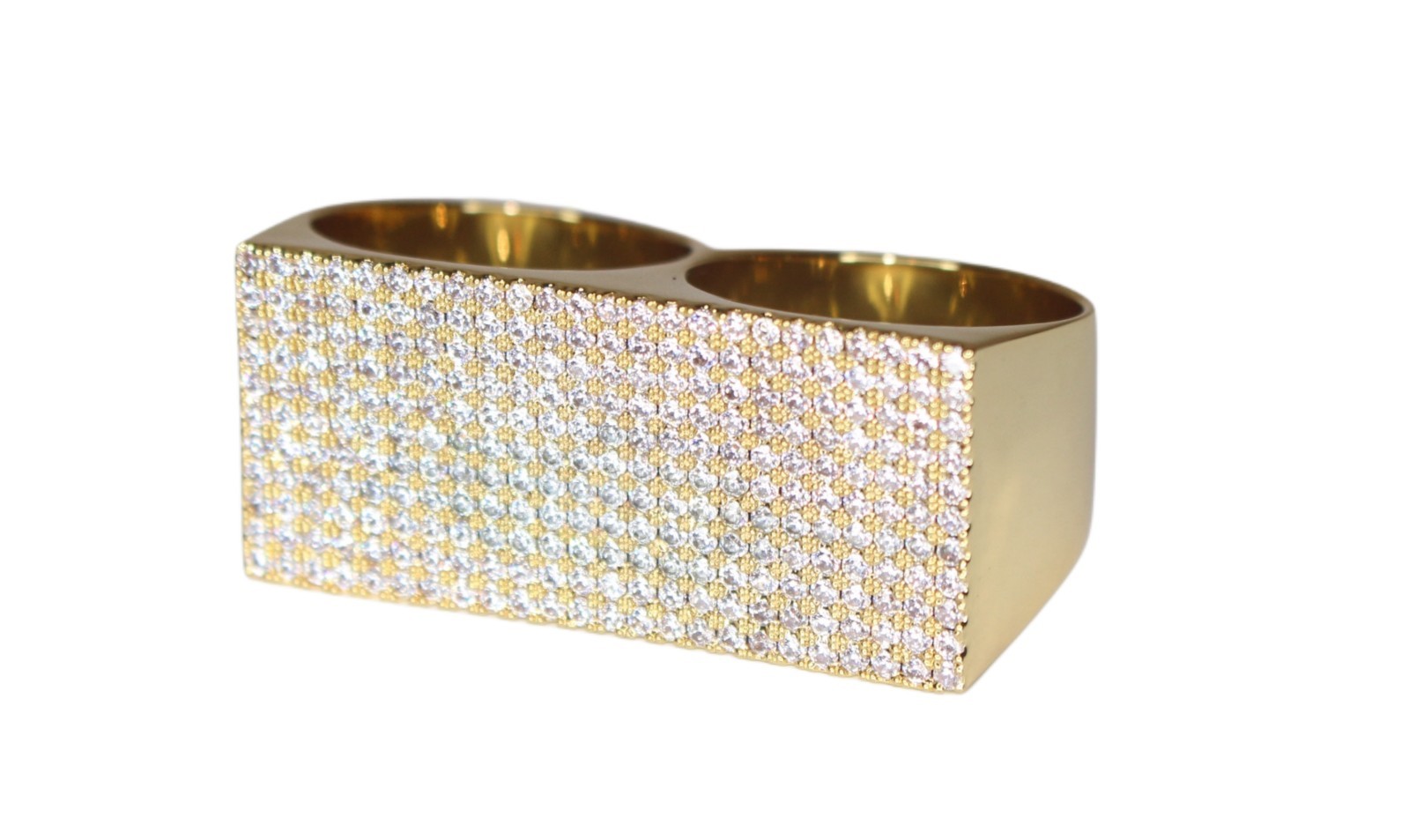 2-Finger Brass Knuckz Lab Sim Diamond 5ctw VVS1 Ring GOLD 40g HEAVY