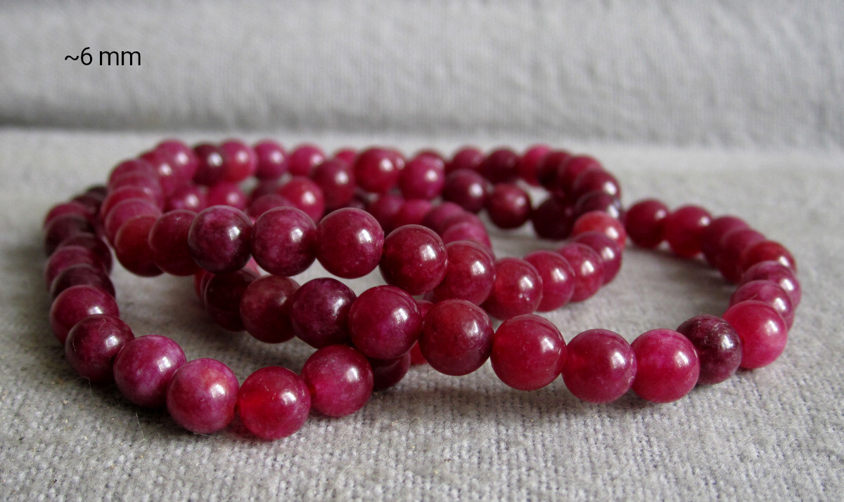 Deep Red Tourmaline (Rubellite) Bracelet • Approx Ø 6mm / 15-20cm • Elastic