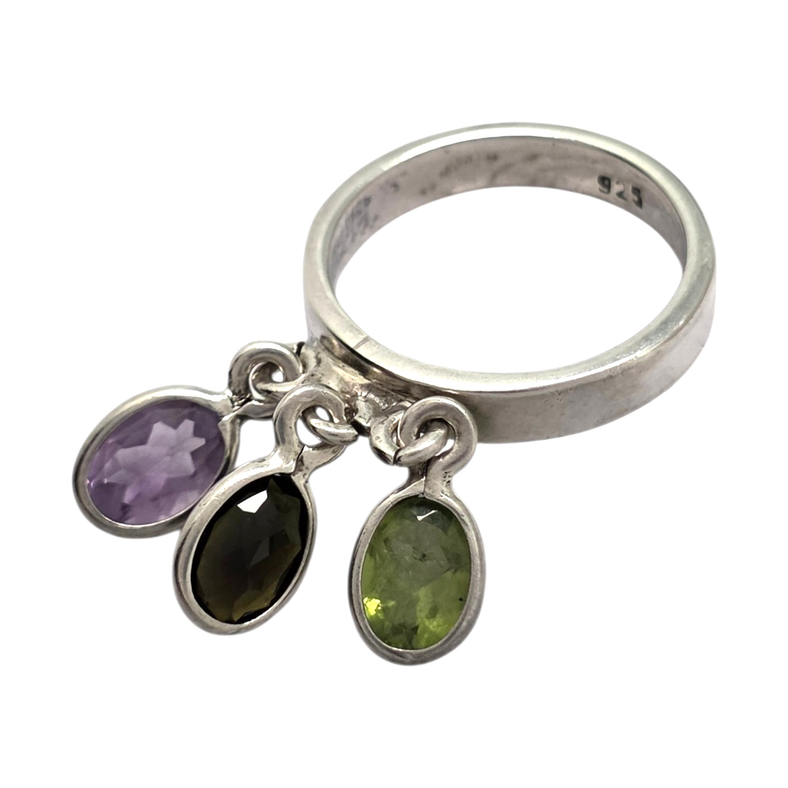 ADORABLE STERLING SILVER PRECIOUS GEMSTONE SIZE 5.5 DANGLE RING 3.9GR #3559