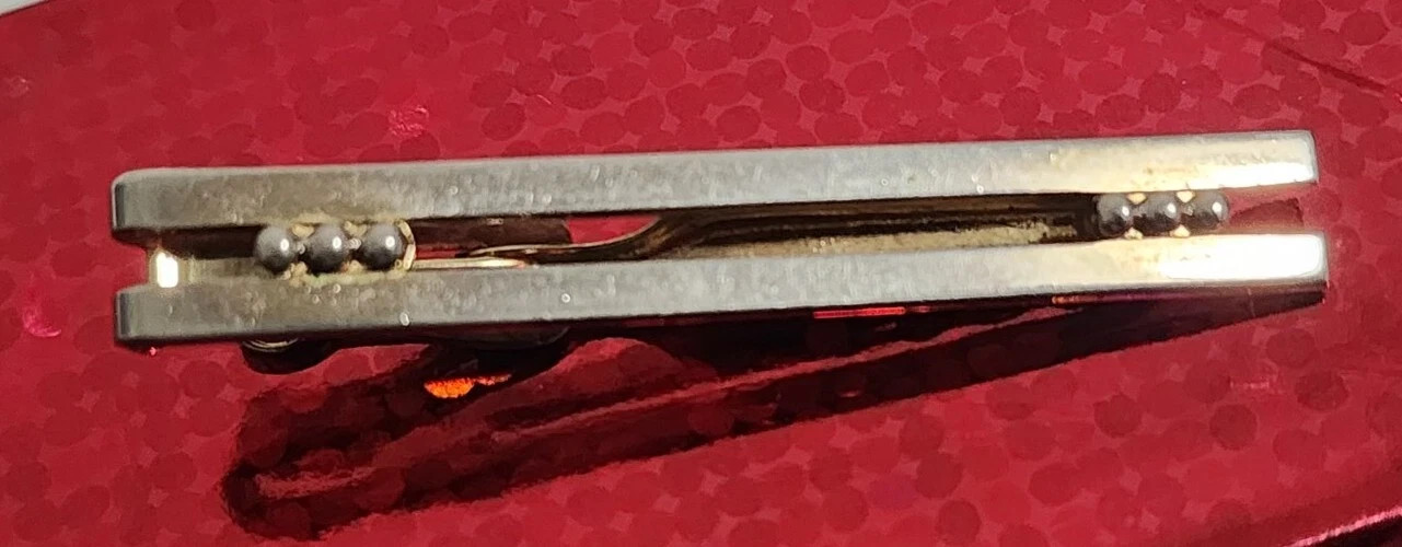 VINTAGE Swank TIE BAR CLIP CLASP STAY Gold Tone 2 Thin Bars Ball Bearing Accents