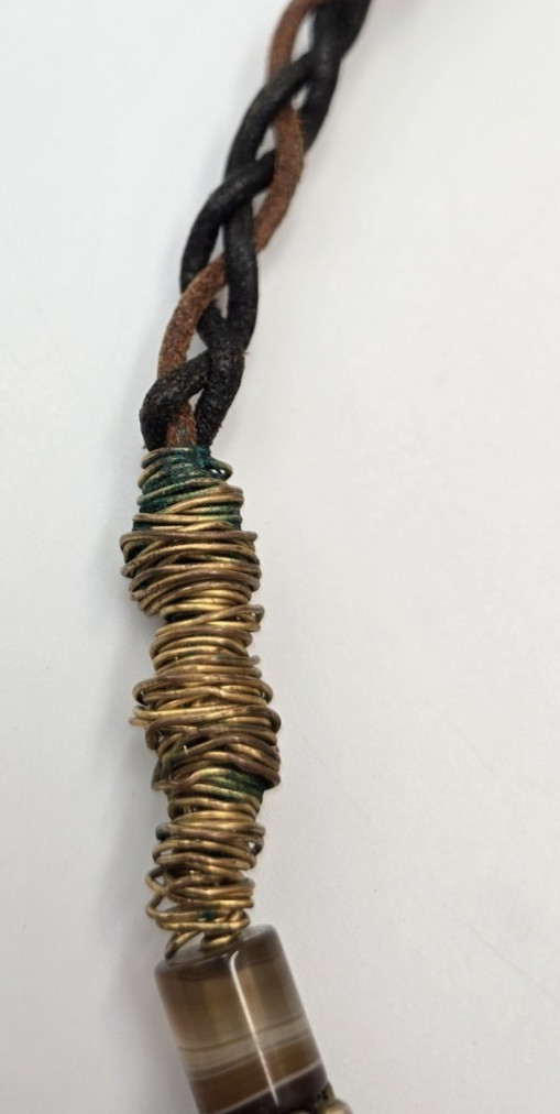 Boho Banded Agate style Brass color Beaded Braided Necklace western tribal 134