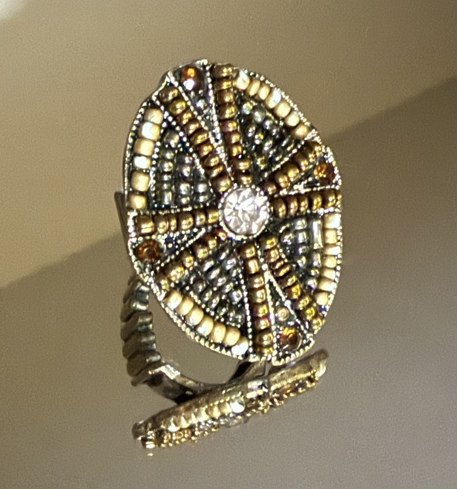 Stunning Trendy Bronze Rhinestone Cross Stretch Ring- Adjustable From Size 8+